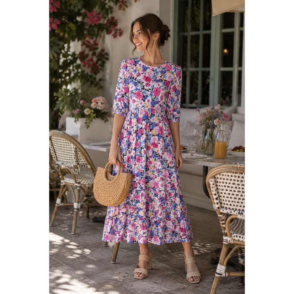 NWT Nobody's Child Floral Tiered Midi Dress Sustainable Ecovero Viscose Size 6